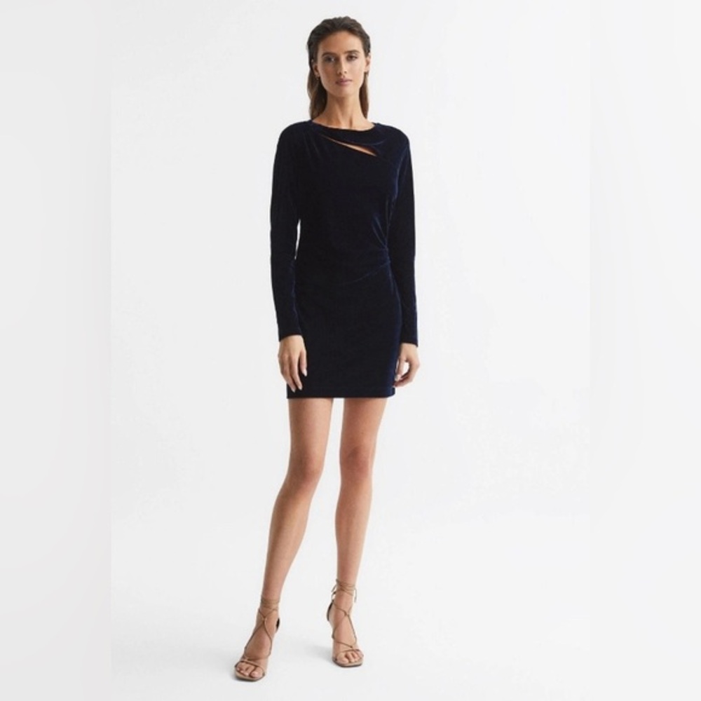 REISS Reiss Katie Cut Out Velvet Mini Dress in Navy size 4